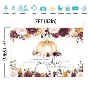 Mocsicka Burgundy Fall Pumpkin Baby Shower Backdrop Girl Autumn Baby Shower Background Little Pumpkin Baby Shower Party Decorations Banner Photo Studio Props (7x5ft)