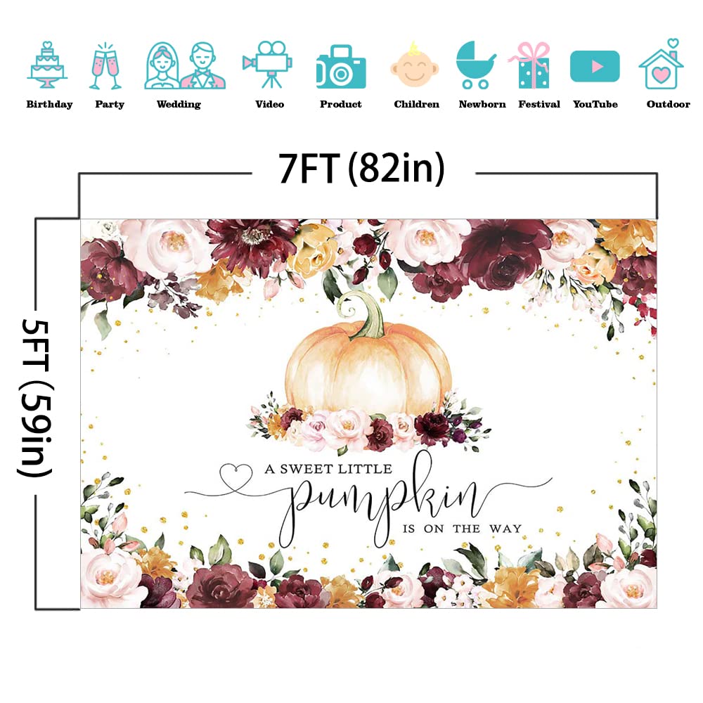 Mocsicka Burgundy Fall Pumpkin Baby Shower Backdrop Girl Autumn Baby Shower Background Little Pumpkin Baby Shower Party Decorations Banner Photo Studio Props (7x5ft)