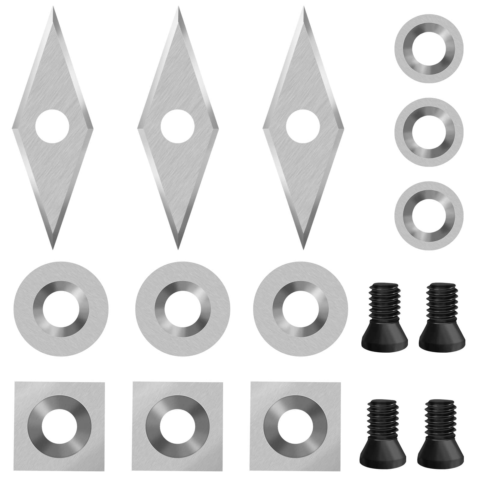 NNBWKIXI 12PCS Carbide Lathe Tools Carbide Inserts for Wood Lathe Turning Tool,Include 11mm Square with Radius,12mm and 8.9mm Round,30x10mm Diamond with Sharp Point with Screws