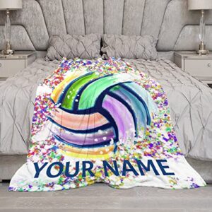 Personalized Volleyball Blanket Gifts with Name - 40"x50" Sports Throw Blanket for Adults, Kids - Colorful Soft Plush Blankets for Bed, Couch & Travel