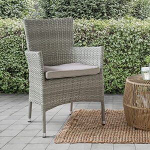 Muse & Lounge Co. Pecos Transitional Metal and All-Weather Wicker Patio Armchairs with Cushion, Set of 2 for Outdoor, Poolside, Garden, Yard, Gray