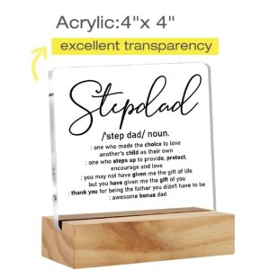 Gifts for Stepdad Stepfather Bonus Dad, Stepdad Desk Decor Acrylic Desk Plaque Sign with Wood Stand Home Office Desk Sign Keepsake Step Dad Present