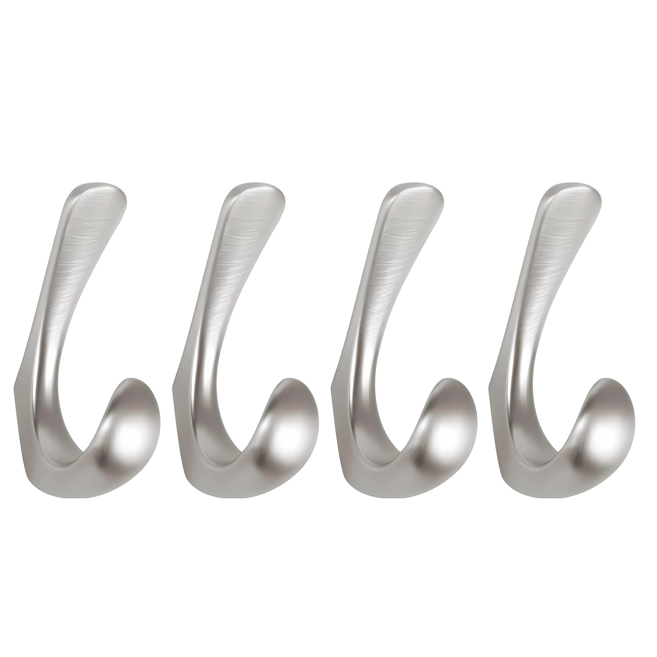 Towel Hooks for Bathroom Wall Mounted 4-Pack, Brushed Nickel Bathroom Hooks for Robe Towel, Modern Coat Hooks Bath Towel Hooks for Wall, Heavy Duty Wall Hooks for Bedroom Kitchen Garage