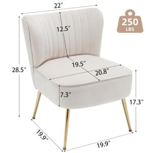 ABET Accent Chairs Set of 2, Velvet Armless Living Room Chairs with Tufted Wingback Thicken Cushion Gold Metal Legs, Comfy Upholstered Side Chairs Slipper Chairs Club Chairs for Bedroom, Beige