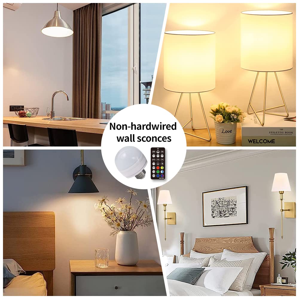 BLUEYE Battery Operated Light Bulb,E26 Detachable Charging(E12 available),Non-Hardwired,40W Equivalent,300LM,Remote Control,Timer,Dimmer,LED Emergency Puck Lamp,No wiring(Warm+Nature+Cold White+Amber)