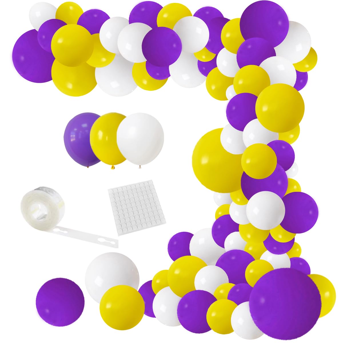 Purple and Yellow White Balloon Garland Arch Kit - 122pcs Yellow Purple White Balloons for Purple Birthday Wedding Anniversary Bridal Shower Retirement Basketball Party Decoration…