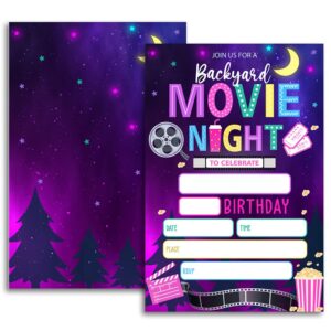 fujloy movie birthday invitations, birthday party invitations, movie night invitation, backyard movie night invitation.（044）