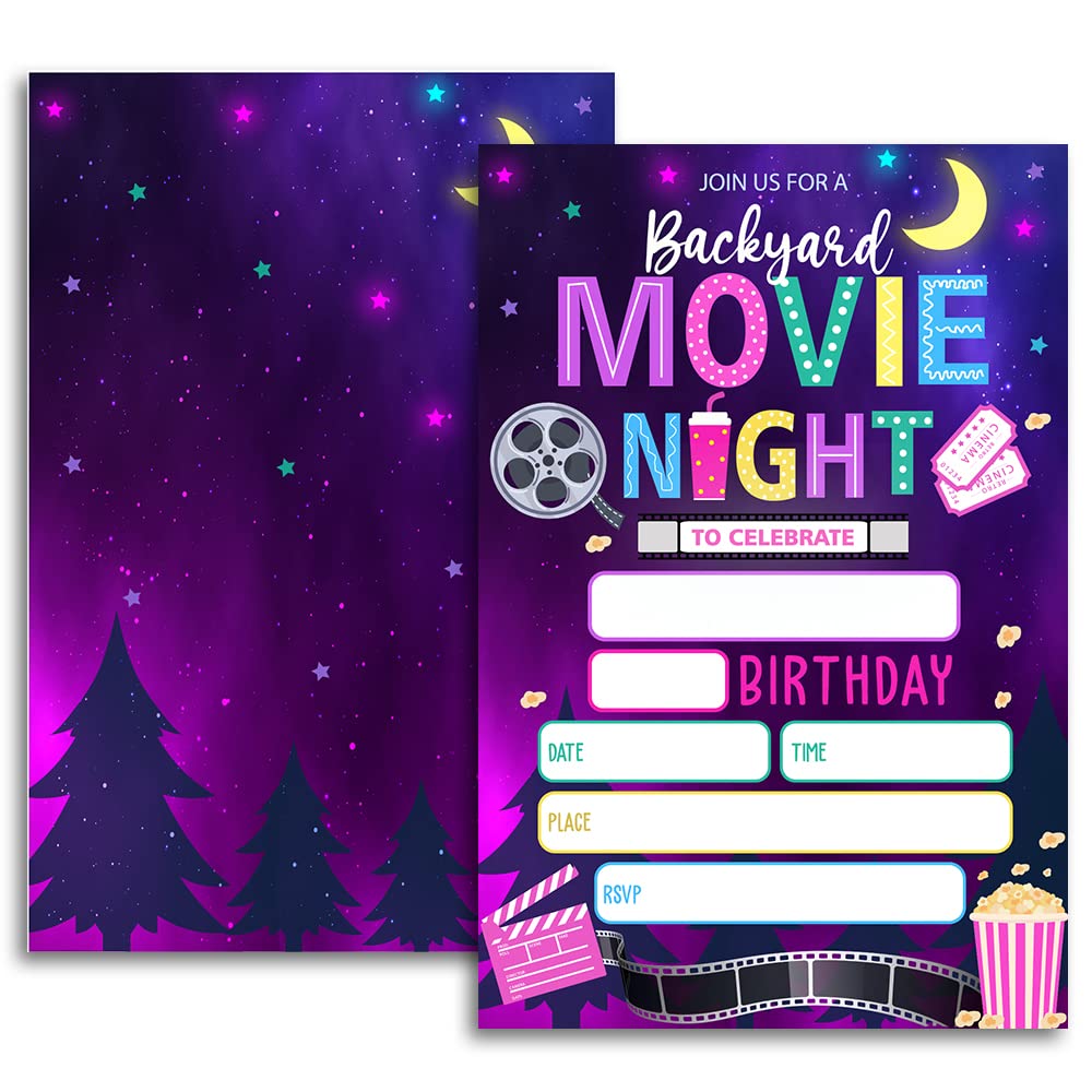 FujLoy Movie Birthday Invitations, Birthday Party Invitations, Movie Night Invitation, Backyard Movie Night Invitation.（044）