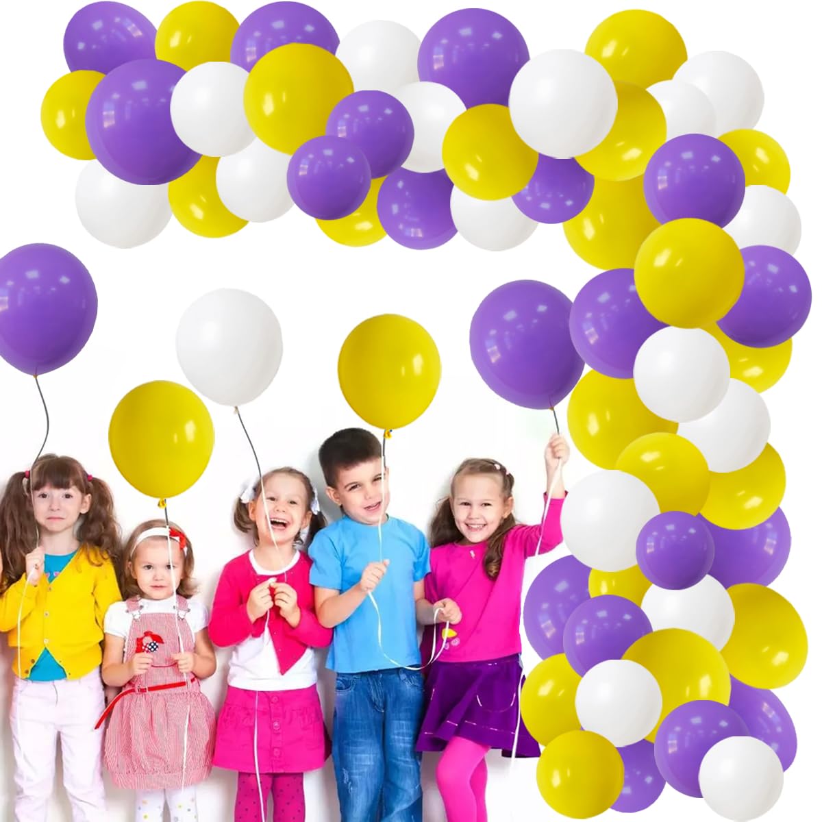 Purple and Yellow White Balloon Garland Arch Kit - 122pcs Yellow Purple White Balloons for Purple Birthday Wedding Anniversary Bridal Shower Retirement Basketball Party Decoration…