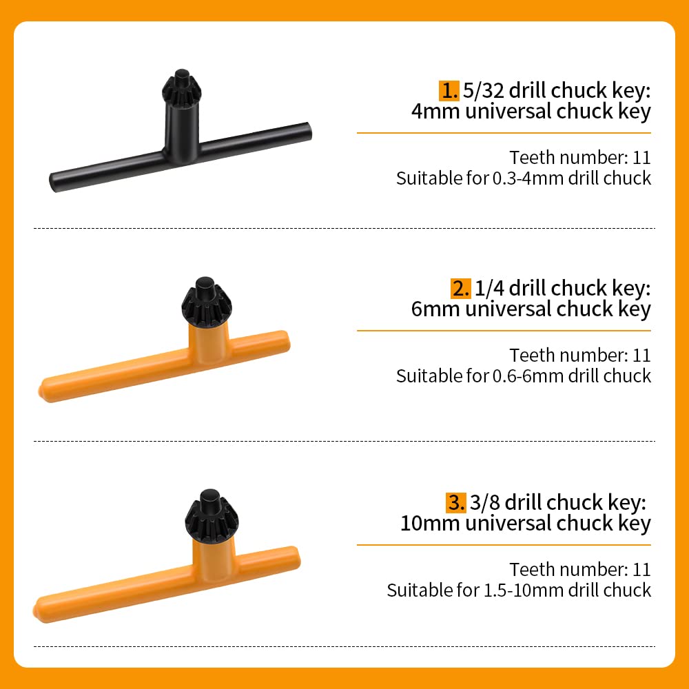 Drill Chuck Key Wrench, 6 Sizes Drill Press Chuck Key Replacement Drill Clamping Wrench Chuck Press Wrench Key for Electric Drill Clamping Tool of 4 mm, 6 mm, 10 mm, 13 mm, 16 mm, 20 mm in Diameter