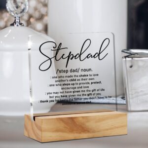 Gifts for Stepdad Stepfather Bonus Dad, Stepdad Desk Decor Acrylic Desk Plaque Sign with Wood Stand Home Office Desk Sign Keepsake Step Dad Present