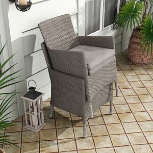 Muse & Lounge Co. Pecos Transitional Metal and All-Weather Wicker Patio Armchairs with Cushion, Set of 2 for Outdoor, Poolside, Garden, Yard, Gray