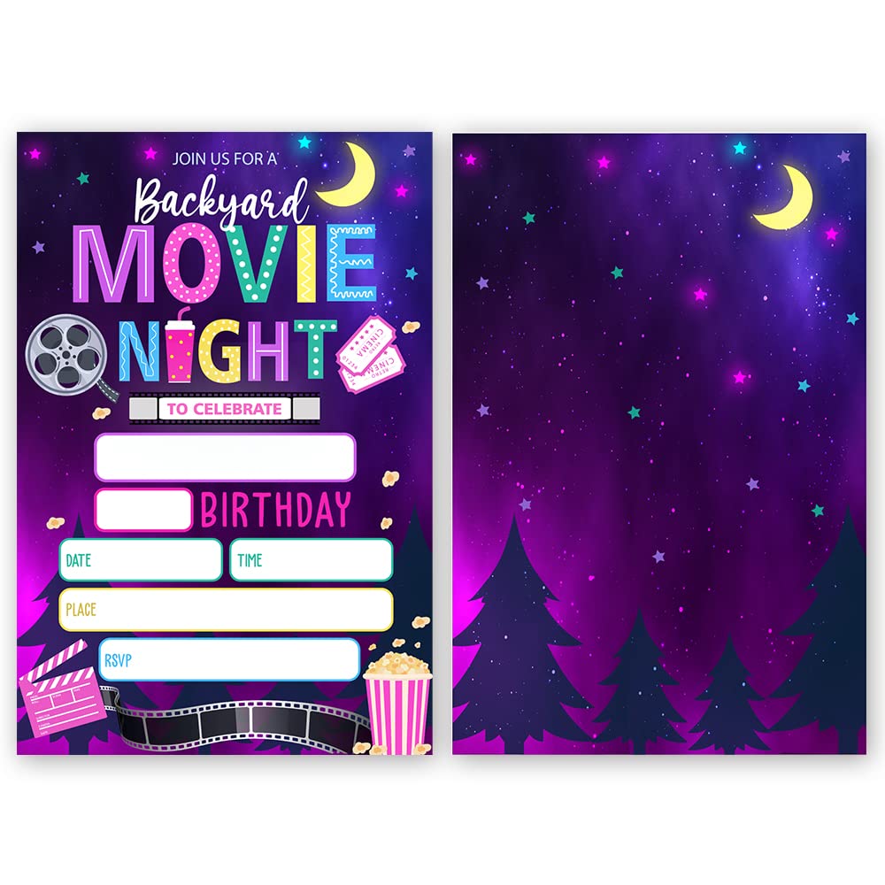 FujLoy Movie Birthday Invitations, Birthday Party Invitations, Movie Night Invitation, Backyard Movie Night Invitation.（044）