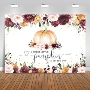 Mocsicka Burgundy Fall Pumpkin Baby Shower Backdrop Girl Autumn Baby Shower Background Little Pumpkin Baby Shower Party Decorations Banner Photo Studio Props (7x5ft)