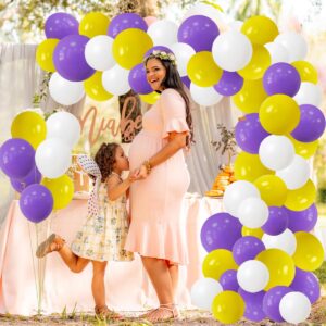 Purple and Yellow White Balloon Garland Arch Kit - 122pcs Yellow Purple White Balloons for Purple Birthday Wedding Anniversary Bridal Shower Retirement Basketball Party Decoration…