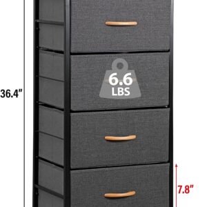 Oteymart Storage Drawers with 4 Drawers, Fabric Tower Organizer Unit for Bedroom,Living Room, Nurseries,Closet, Clothes, Steel Frame,Wood Top, Easy Pull Wood Handles Bins, Dark Gray