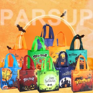 PARSUP 10PCS Halloween Bags,Halloween Tote Bags with Handles, Gift Bags, Multifunctional Non-Woven Halloween Bags for Gifts Wrapping, Trick or Treat, Halloween Party Supplies, 7.9"×7.9"×3.15"