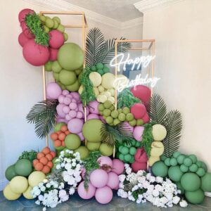 Pink Green Yellow Balloon Garland - Double Stuffed Sage Green Dusty Rose Pink Olive Matte Balloons Pastel Balloon Arch Kit for Baby Shower Birthday Summer Wonderland Party Decoration