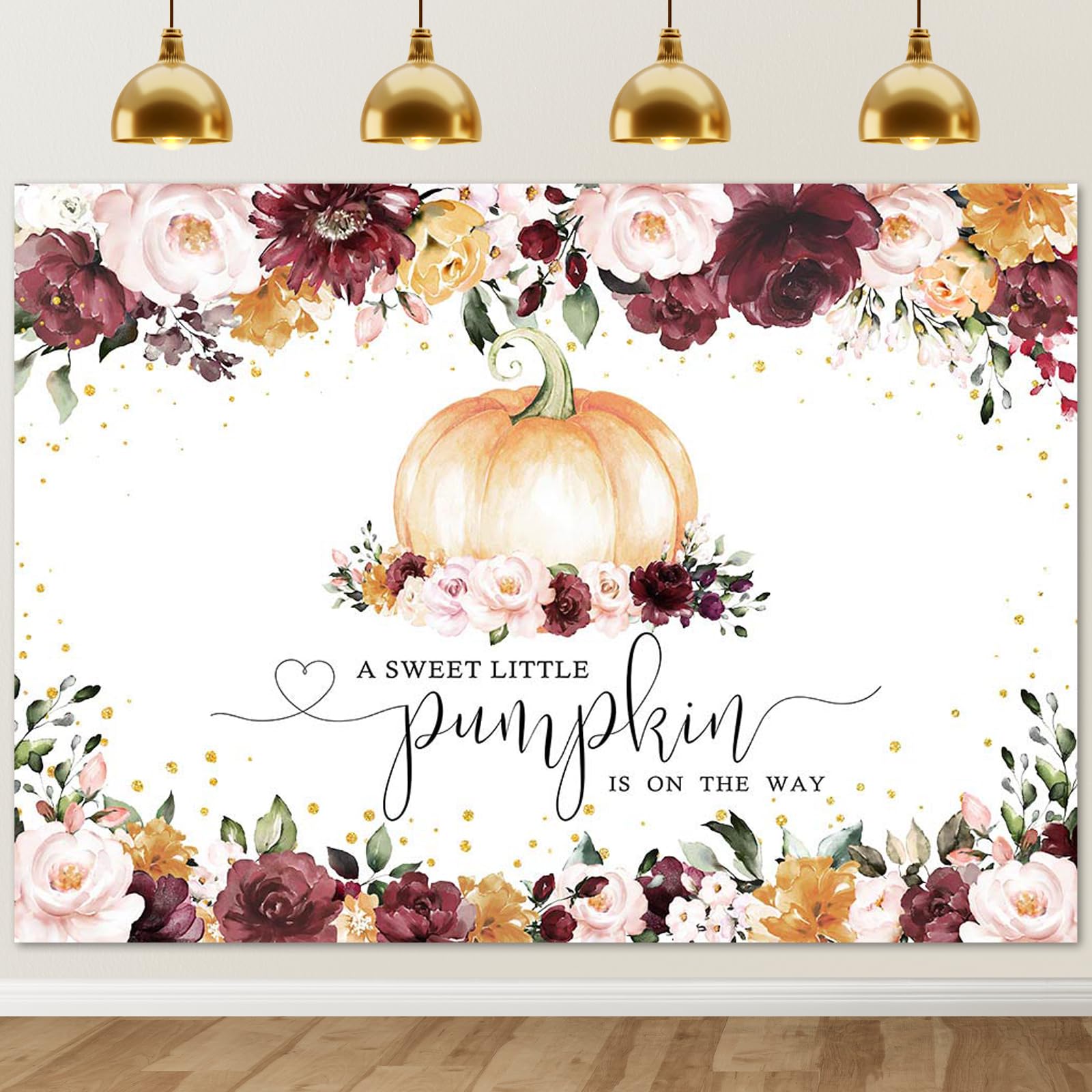 Mocsicka Burgundy Fall Pumpkin Baby Shower Backdrop Girl Autumn Baby Shower Background Little Pumpkin Baby Shower Party Decorations Banner Photo Studio Props (7x5ft)