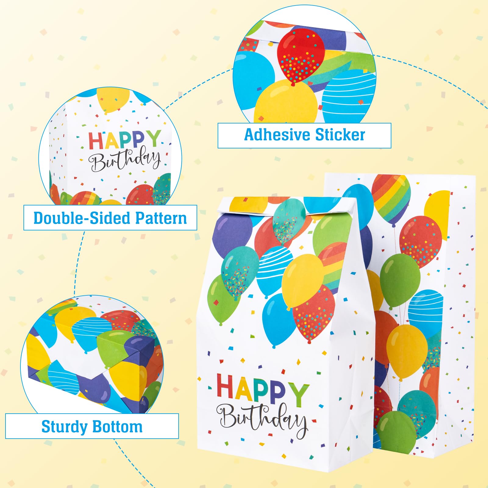 DECORLIFE 24PCS Birthday Party Favor Bags with Stickers, 4 Styles Birthday Goodie Bags for Kids Birthday, Perfect for Boys, Girls