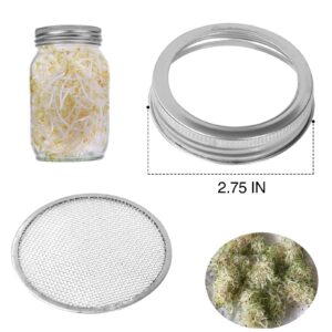 4 Pack Sprouting Lids, Mason Jar Sprouting Lids 20 Mesh 304 Stainless Steel Regular Mouth Jar Screen Sprouting Kit Lids for Growing Bean, Broccoli, Alfalfa, Salad Sprouts and More