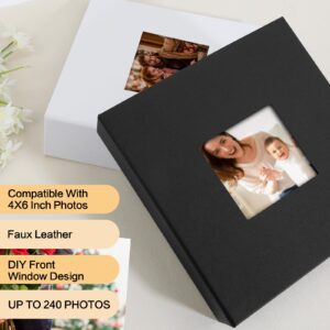 Photo Album 4x6 240 Photos with Writing Space, 4x6 Photo Album Leather Cover with Front Window, 4x6 Picture Album, 240 Photos 4x6 Photo Album Book for Wedding Kids Travel Family Baby Pictures (Black)