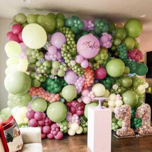 Pink Green Yellow Balloon Garland - Double Stuffed Sage Green Dusty Rose Pink Olive Matte Balloons Pastel Balloon Arch Kit for Baby Shower Birthday Summer Wonderland Party Decoration