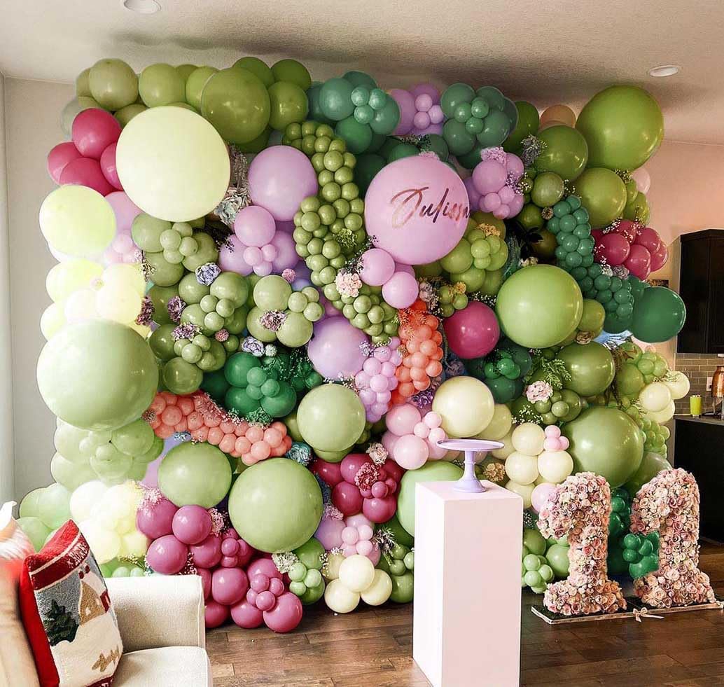 Pink Green Yellow Balloon Garland - Double Stuffed Sage Green Dusty Rose Pink Olive Matte Balloons Pastel Balloon Arch Kit for Baby Shower Birthday Summer Wonderland Party Decoration