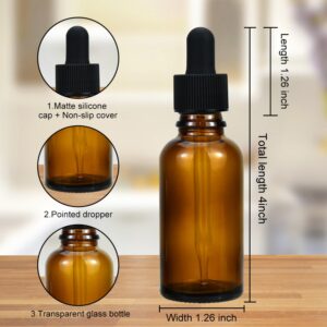 YoleShy 1oz Glass Dropper Bottle, 50 Pack Amber Glass Bottles with Glass Droppers and Black Cap for Essential Oils, Lab Chemicals, Perfumes