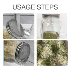 4 Pack Sprouting Lids, Mason Jar Sprouting Lids 20 Mesh 304 Stainless Steel Regular Mouth Jar Screen Sprouting Kit Lids for Growing Bean, Broccoli, Alfalfa, Salad Sprouts and More