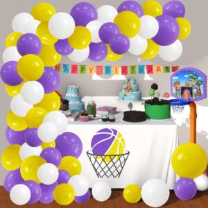 Purple and Yellow White Balloon Garland Arch Kit - 122pcs Yellow Purple White Balloons for Purple Birthday Wedding Anniversary Bridal Shower Retirement Basketball Party Decoration…