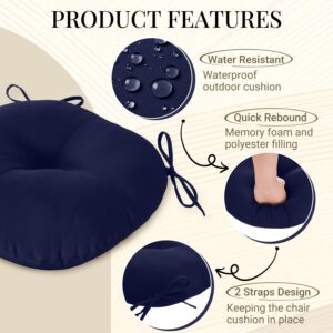 downluxe Round Outdoor Chair Cushions, Waterproof Memory Foam Bistro Patio Furniture Cushions 15" x 15", Navy, 4 Pack for Home Garden Furniture Decoration