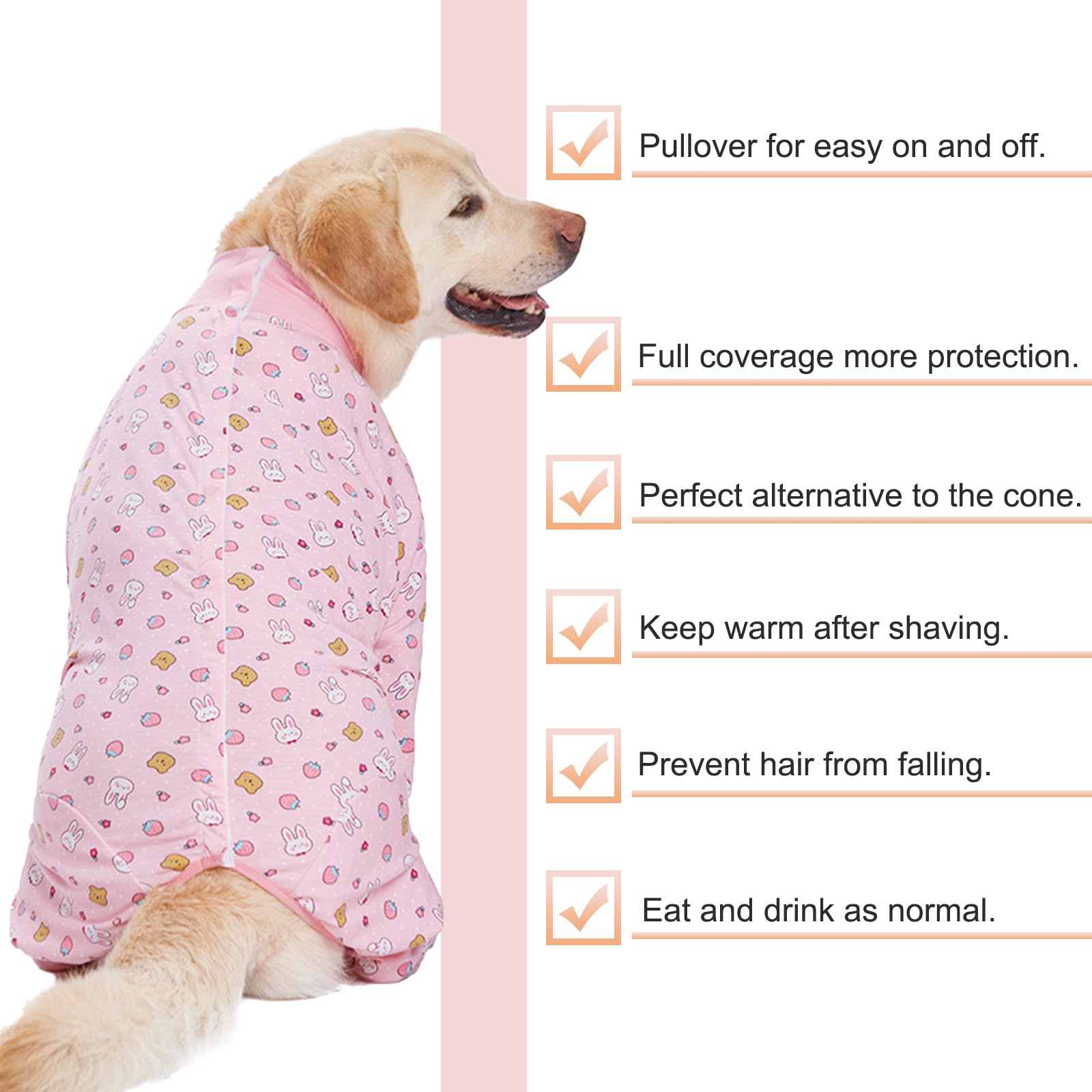 Recovery Suit for Large Medium Dogs After Surgery, Soft Breathable Anti Licking Dog Onesie E-Collar & Cone Alternative, Pet Bodysuit for Preventing Hair Loss Full Cover Wound(5XL, Pink Bunny)