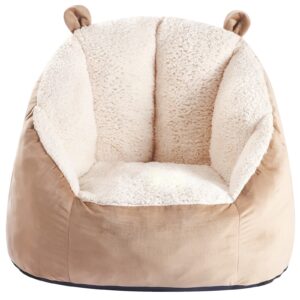 momcaywex cute soft bean bag chair for kids with fluffy bear ears, cozee fluffy lazy chair for up to 10 years old girls and boys