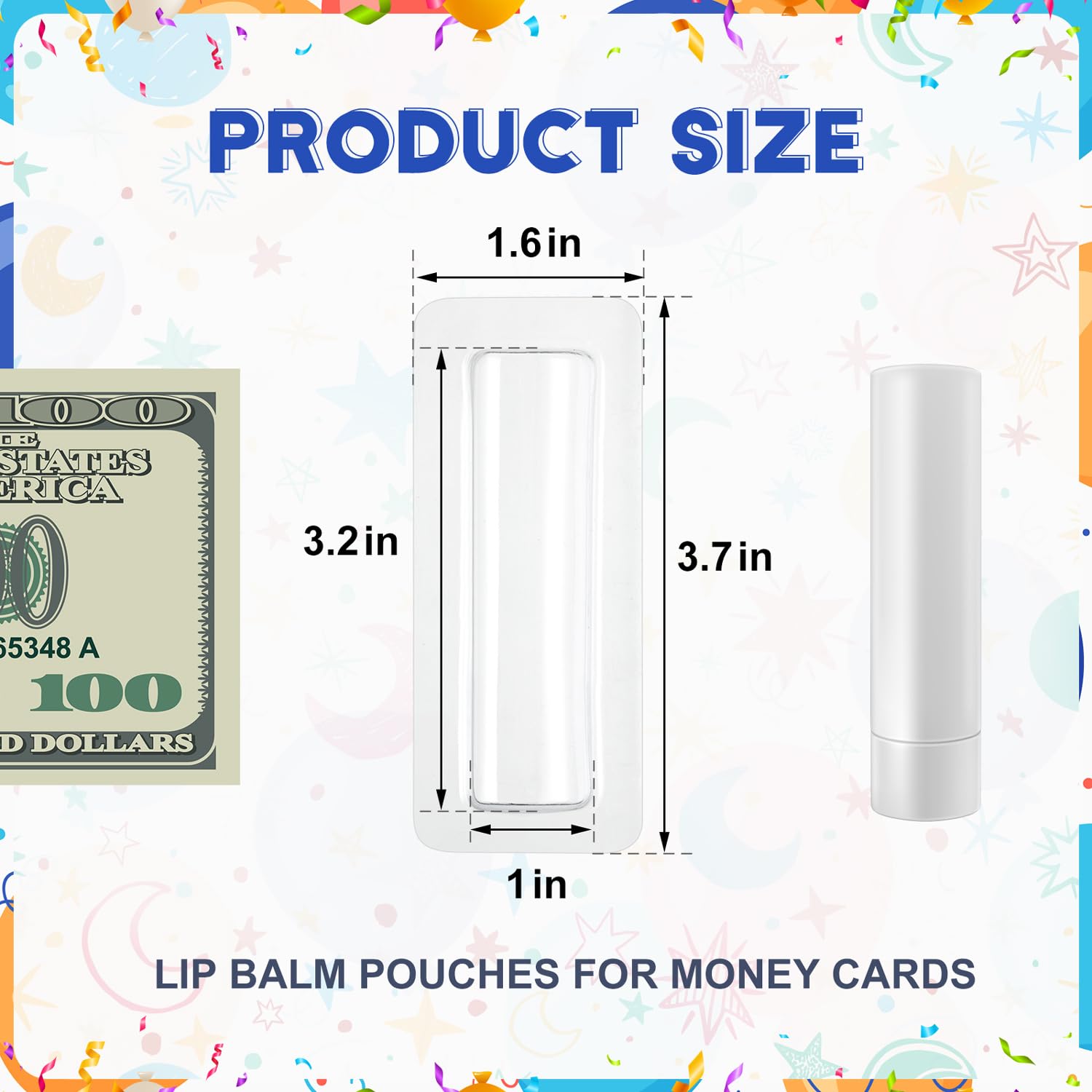 AYZTKUX 70 Packs Plastic Money Holder for Cash, Clear Lip Balm Pouches with Adhesive, Waterproof Money Holder for Cash Gift