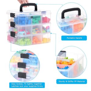 SEHERTIWY Plastic Organizer Box for Adult, 3-Tier Stackable Storage Container with 18 Adjustable Compartments, Lego Storage Box with Handle, Craft & Sewing Supplies Storage for Beads Jewelry, Clear