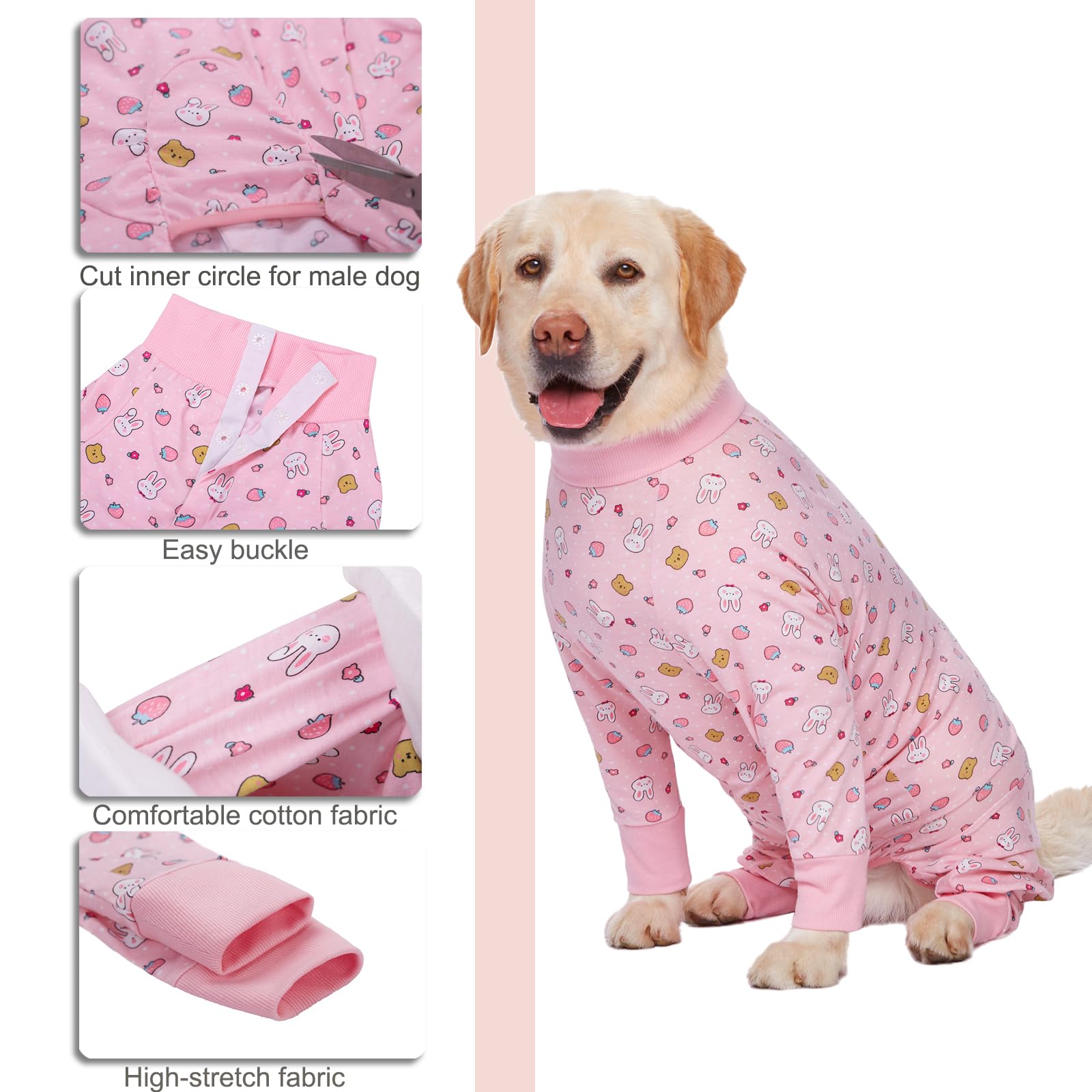 Recovery Suit for Large Medium Dogs After Surgery, Soft Breathable Anti Licking Dog Onesie E-Collar & Cone Alternative, Pet Bodysuit for Preventing Hair Loss Full Cover Wound(5XL, Pink Bunny)