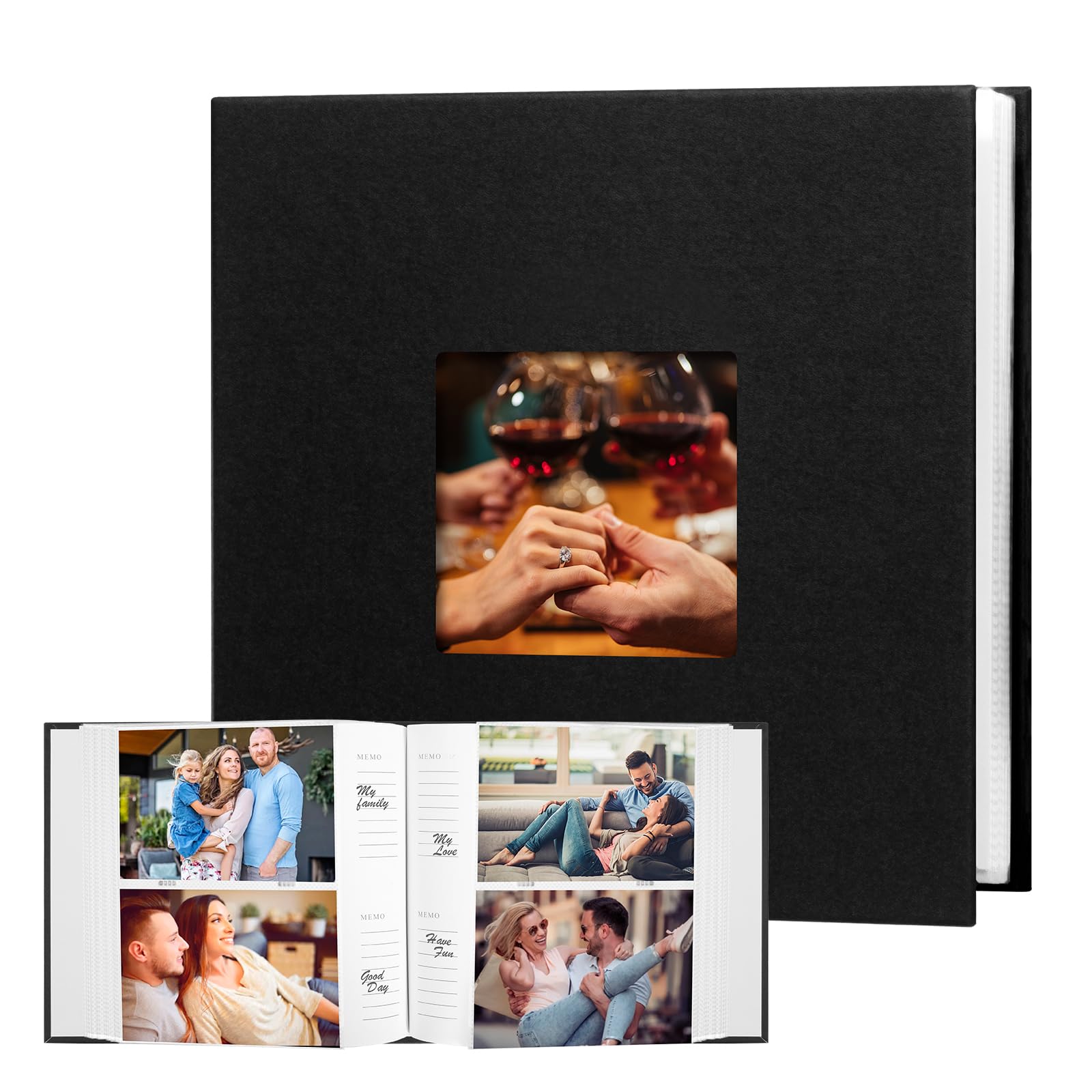 Photo Album 4x6 240 Photos with Writing Space, 4x6 Photo Album Leather Cover with Front Window, 4x6 Picture Album, 240 Photos 4x6 Photo Album Book for Wedding Kids Travel Family Baby Pictures (Black)