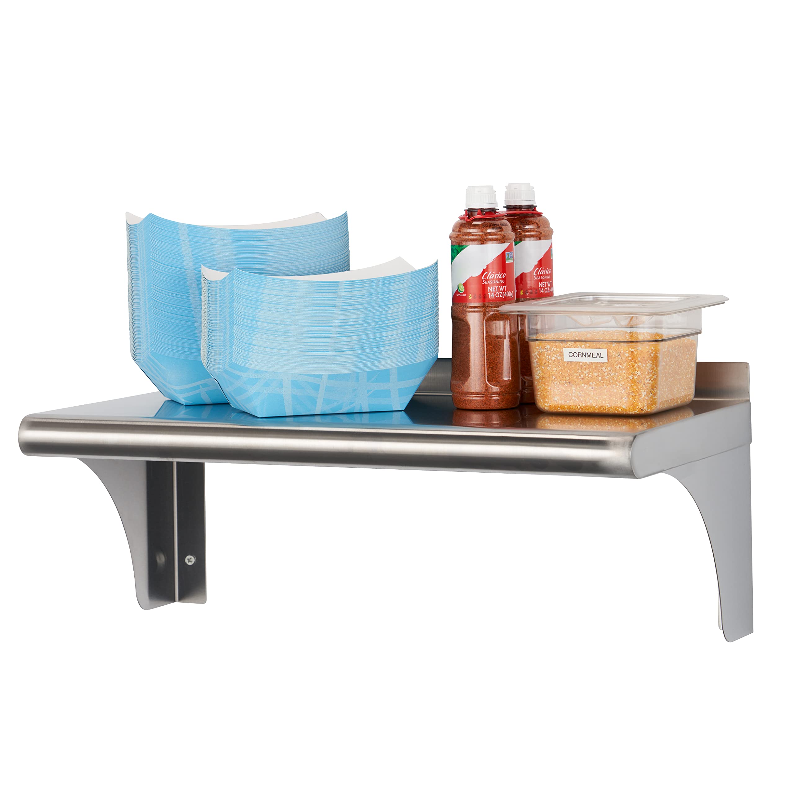 TRINITY THA-3328 EcoStorage NSF Commercial-Grade Stainless Steel Wall Shelf for Kitchen, Garage, Pantry, Storage, 24” W x 12” D x 10” H