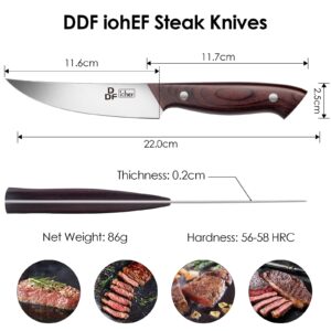 DDF iohEF Steak Knives Set of 6, Non-serrated Steak Knife 4.5 Inch High Carbon Japanese Stainless Steel Kitchen Steak Knife 6 Pieces Dinner Knives Ultra Sharp with Ergonomic Handle and Gift Box