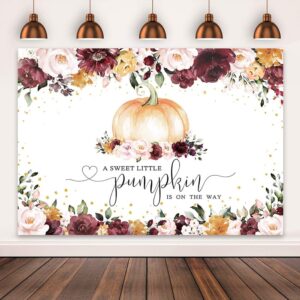 Mocsicka Burgundy Fall Pumpkin Baby Shower Backdrop Girl Autumn Baby Shower Background Little Pumpkin Baby Shower Party Decorations Banner Photo Studio Props (7x5ft)