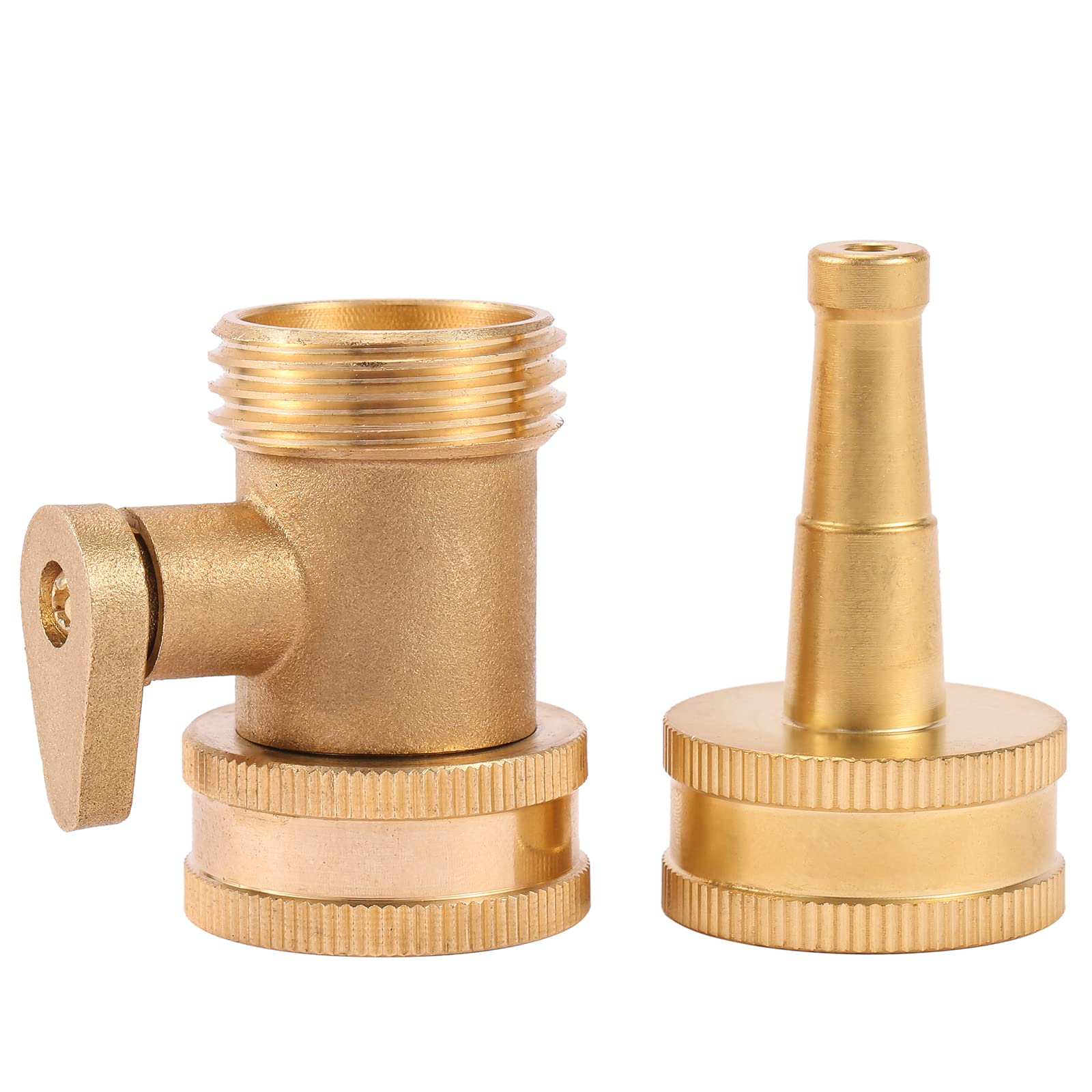 High Pressure Hose Nozzle with Hose Shutoff Valve, Brass Heavy Duty Spray Nozzles for Garden Hose, Water Hose Nozzle, 3/4" GHT Jet Nozzle for Hose Outdoor/Outside-2 Set