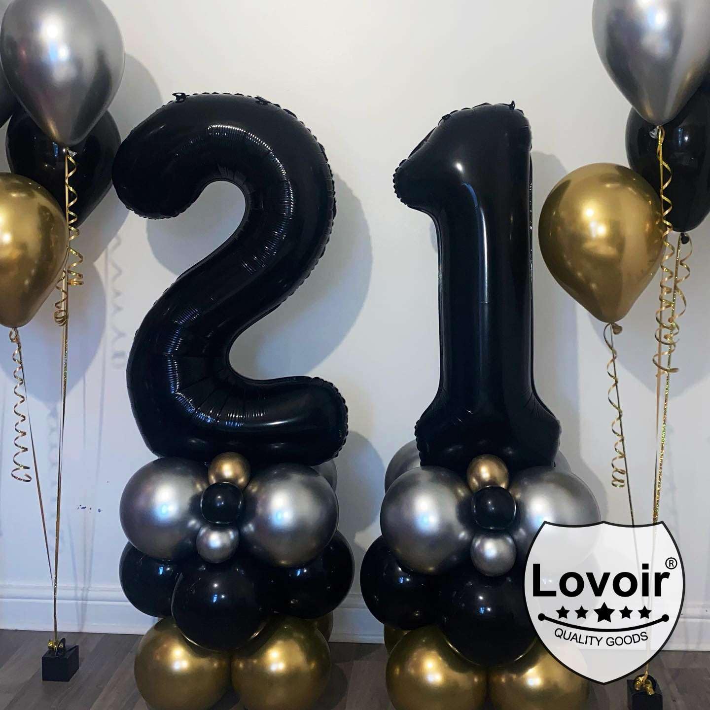 Lovoir 40 Inch Black 12 Number Balloon 21 Large Size Jumbo Digit Mylar Foil Helium Black Balloons for 12th 21st Birthday Party Celebration Decorations Graduations Anniversary Supplies