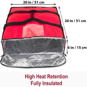 Summit Ridge Insulated Food Delivery Bag | 20x20 Pizza Bags for Delivery, Zippered with Ventilation and Receipt Pocket for DoorDash, Uber Eats, Instacart Delivery (Red)