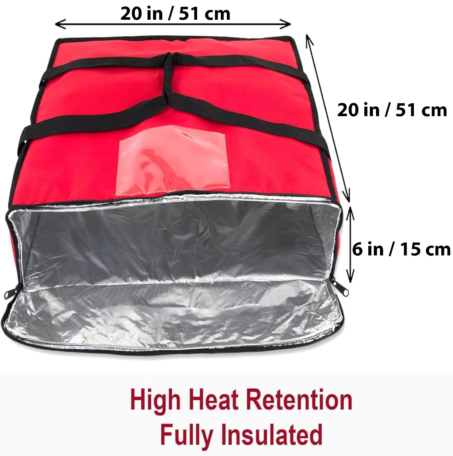 Summit Ridge Insulated Food Delivery Bag | 20x20 Pizza Bags for Delivery, Zippered with Ventilation and Receipt Pocket for DoorDash, Uber Eats, Instacart Delivery (Red)