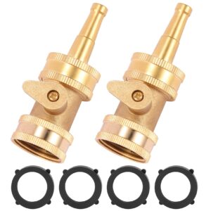 High Pressure Hose Nozzle with Hose Shutoff Valve, Brass Heavy Duty Spray Nozzles for Garden Hose, Water Hose Nozzle, 3/4" GHT Jet Nozzle for Hose Outdoor/Outside-2 Set