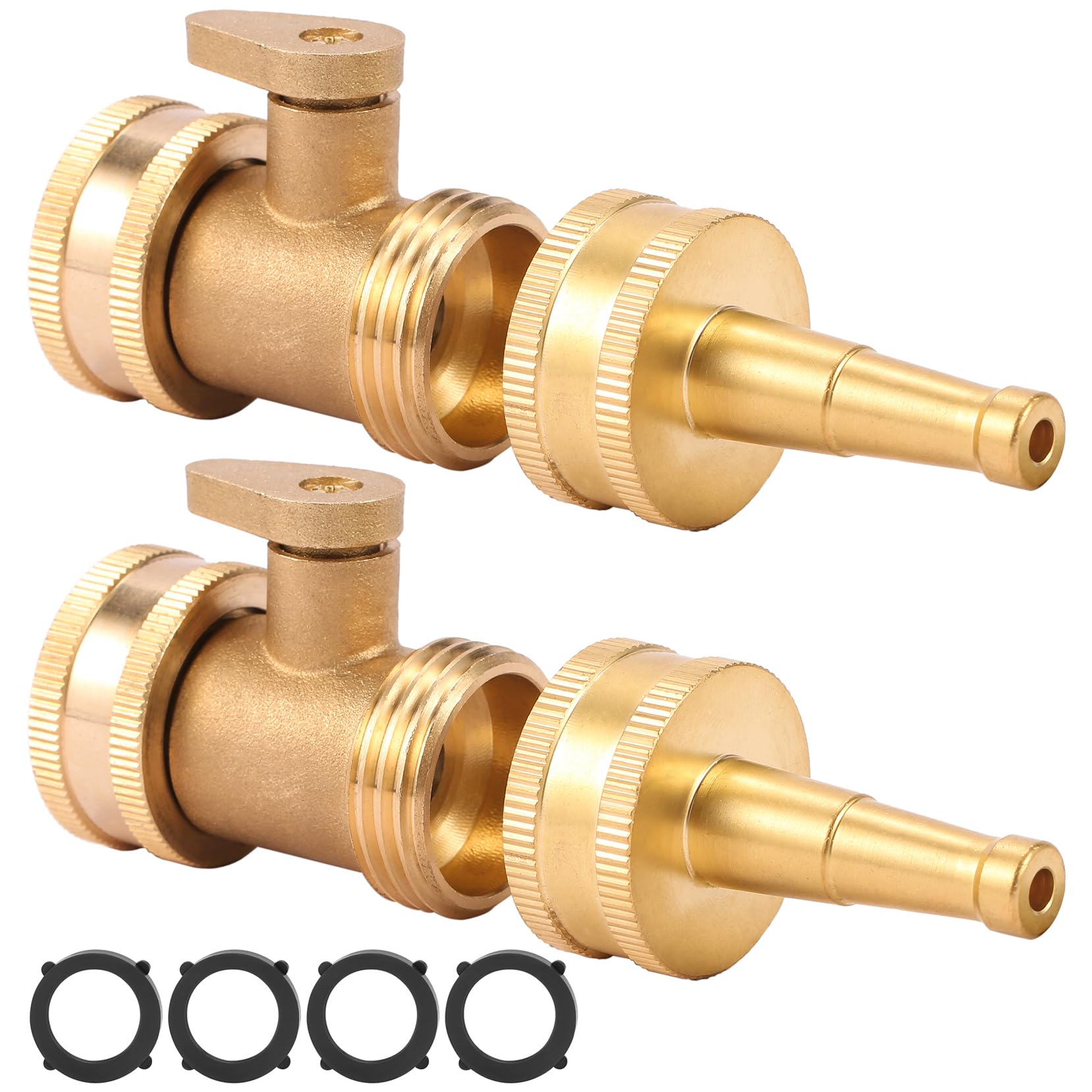 High Pressure Hose Nozzle with Hose Shutoff Valve, Brass Heavy Duty Spray Nozzles for Garden Hose, Water Hose Nozzle, 3/4" GHT Jet Nozzle for Hose Outdoor/Outside-2 Set