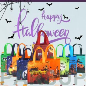 PARSUP 10PCS Halloween Bags,Halloween Tote Bags with Handles, Gift Bags, Multifunctional Non-Woven Halloween Bags for Gifts Wrapping, Trick or Treat, Halloween Party Supplies, 7.9"×7.9"×3.15"