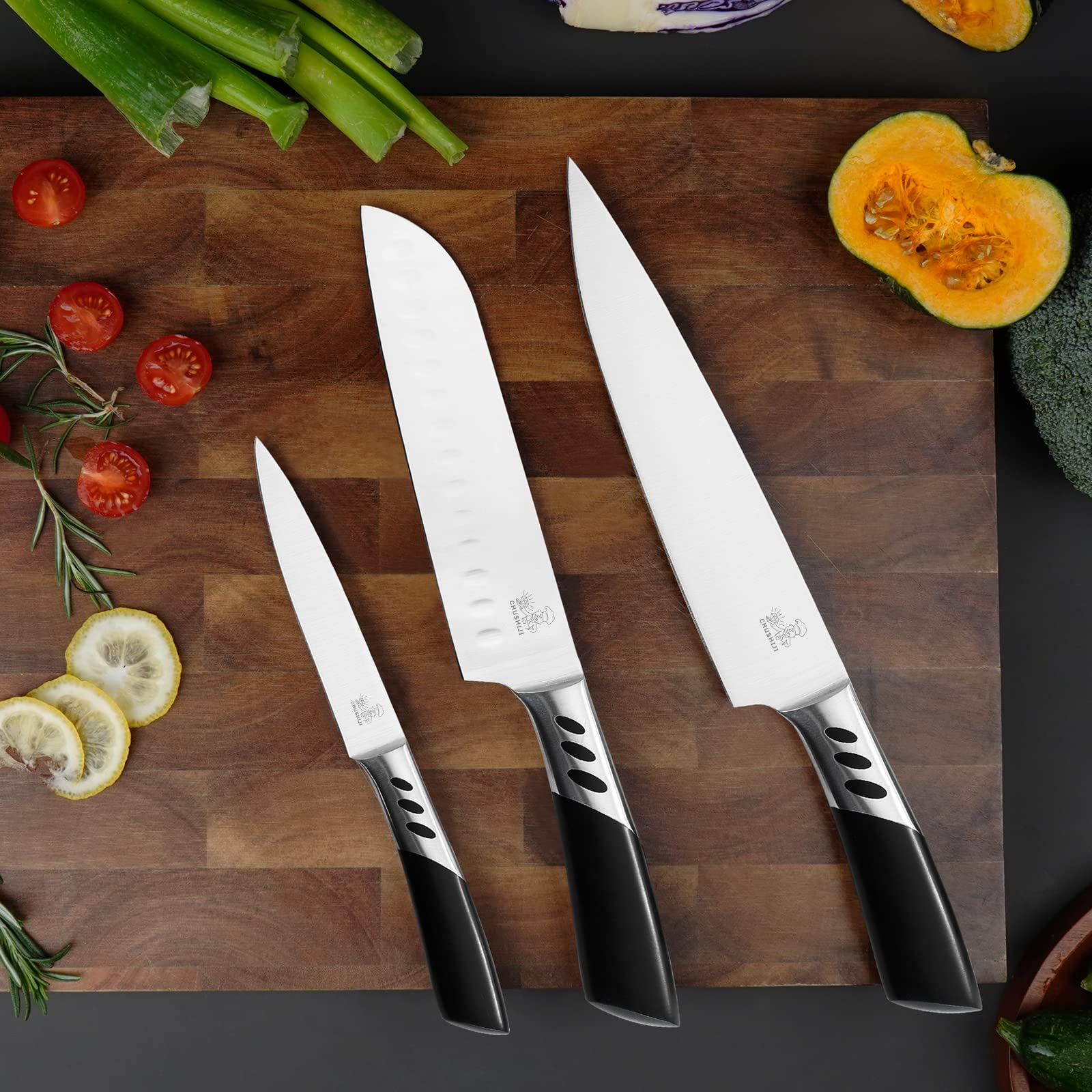 CHUSHIJI Chef Knife Ultra Sharp High Carbon Stainless Steel Chef knife set 3 piece knife set 8 inch Chefs knife, 5 inch Paring Knife kitchen knife set kitchen knife