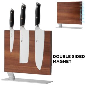 HBlife Double Sided Magnetic Knife Block Kitchen Knife Holder Rack with Strong Magnets Acacia Wood Enhanced Stainless Base Knife Storage Stand